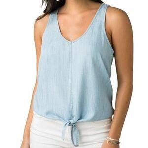 Prana Women's McKenzie Tie Front Tencel Blue Chambray Tank Top Size M